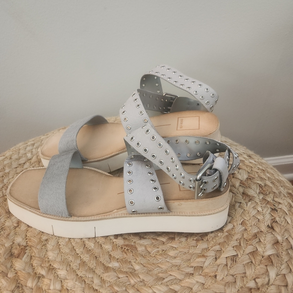 Anthropologie Dolce Vita summer gray gladiator sandals shoes calf hair size 8